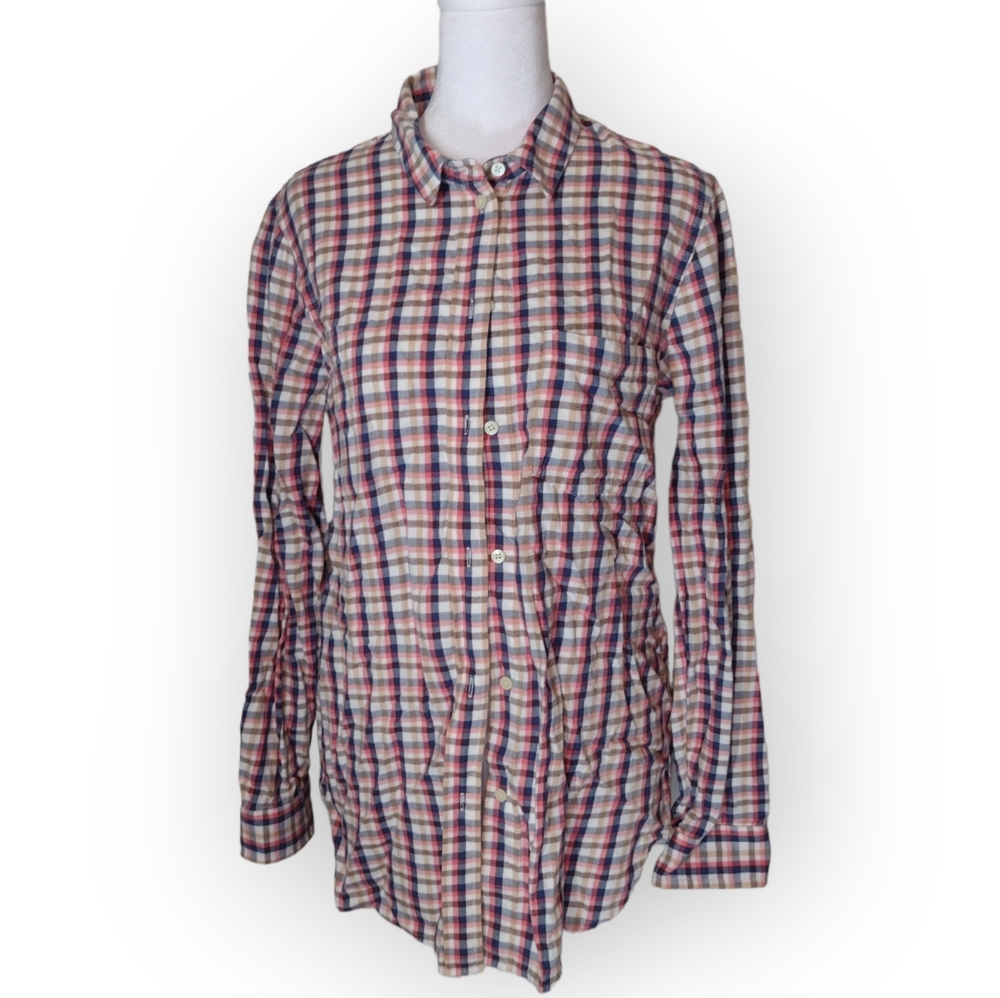 Madewell Flannel Slim Boyshirt in Red Blue Plaids Size Medium